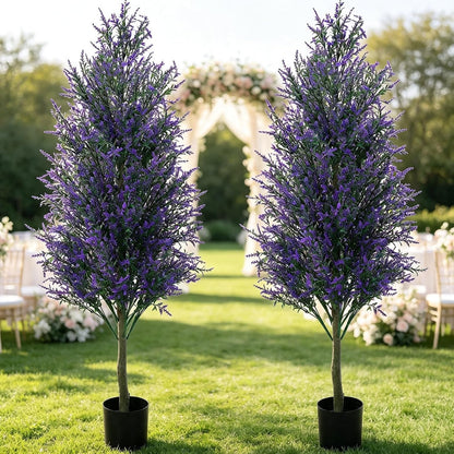 4 Ft Artificial Lavender Topiary Trees Set of 2, UV Resistant,Purple