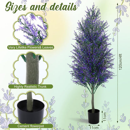 4 Ft Artificial Lavender Topiary Trees Set of 2, UV Resistant,Purple