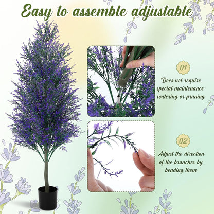 4 Ft Artificial Lavender Topiary Trees Set of 2, UV Resistant,Purple