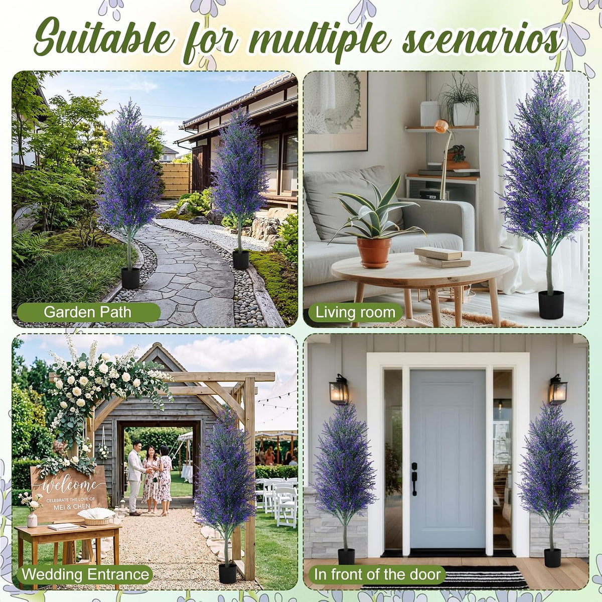 4 Ft Artificial Lavender Topiary Trees Set of 2, UV Resistant,Purple