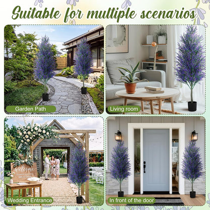 4 Ft Artificial Lavender Topiary Trees Set of 2, UV Resistant,Purple
