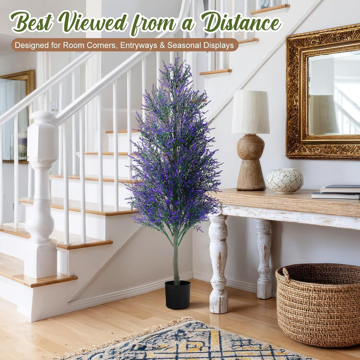 4 Ft Artificial Lavender Topiary Trees Set of 2, UV Resistant,Purple