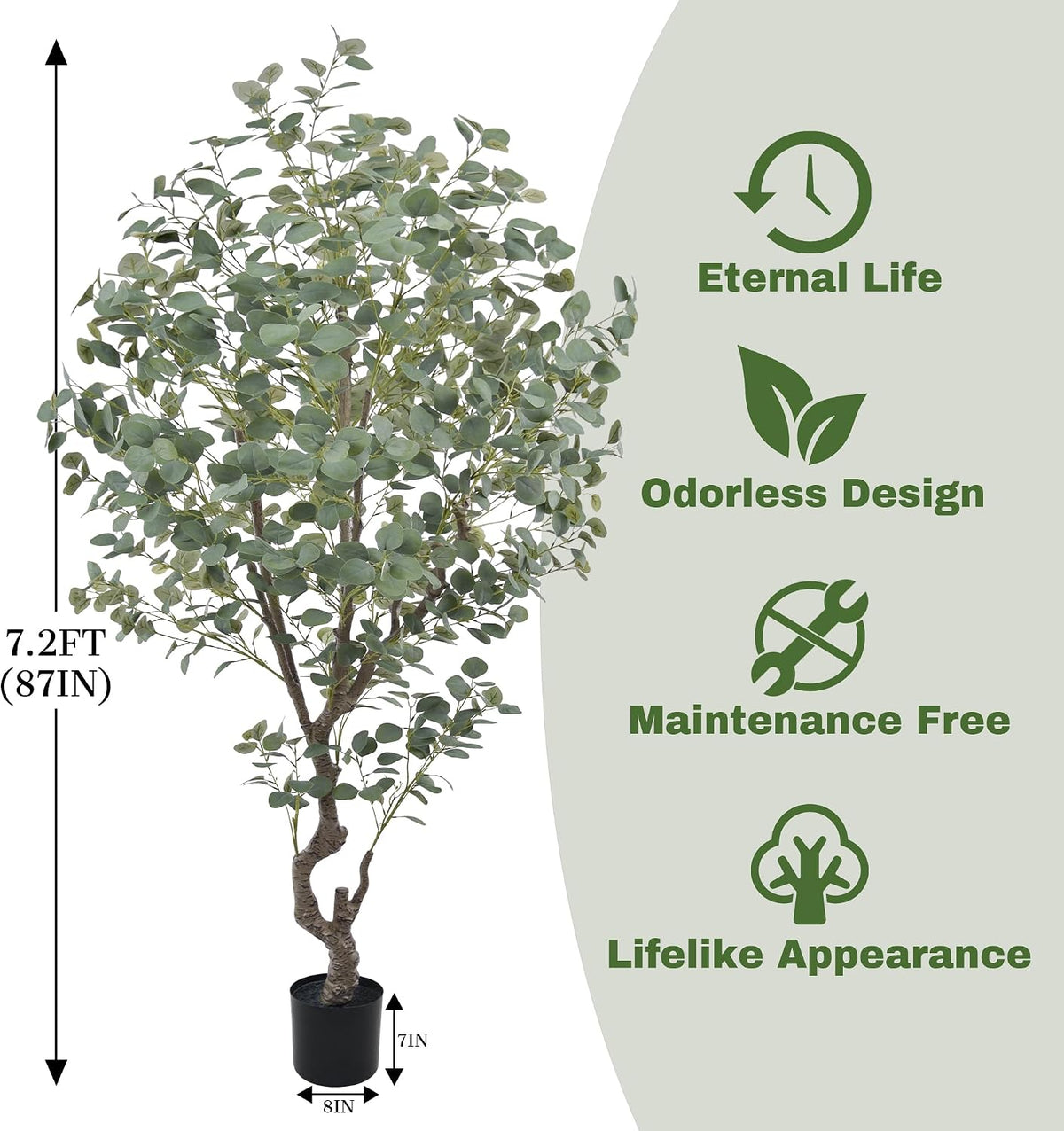 Artificial Eucalyptus Tree 7.2ft Faux Plant with Natural Trunks and Realistic Leaves,Fake Floor Potted Artificial Tall Large Plants for Home Living Room Office Decor Indoor (7.2Feet,1Pack)
