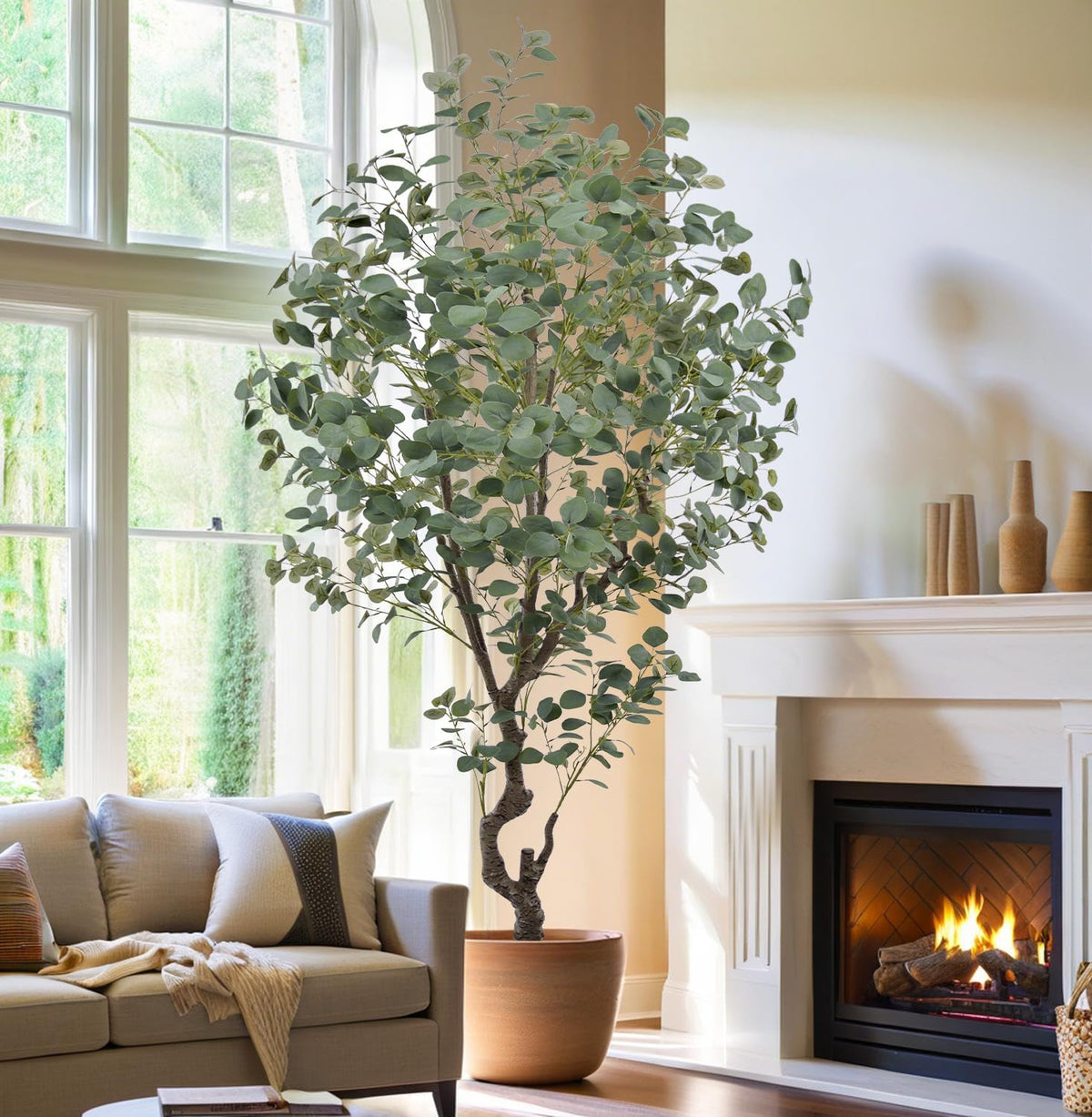 Artificial Eucalyptus Tree 7.2ft Faux Plant with Natural Trunks and Realistic Leaves,Fake Floor Potted Artificial Tall Large Plants for Home Living Room Office Decor Indoor (7.2Feet,1Pack)