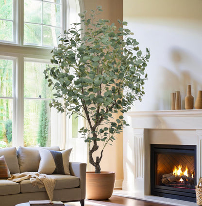Artificial Eucalyptus Tree 7.2ft Faux Plant with Natural Trunks and Realistic Leaves,Fake Floor Potted Artificial Tall Large Plants for Home Living Room Office Decor Indoor (7.2Feet,1Pack)