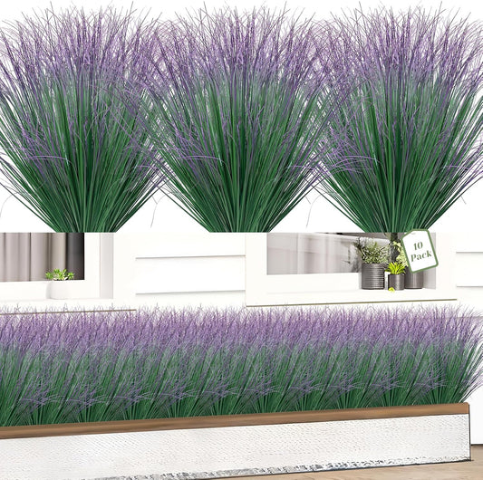 Artificial Grass Plants Outdoor - UV Resistant Tall Onion Grass Fake Grass Filler, Wheat Grass Greenery Stems for Indoor Outdoor Vase Planters Home Porch Decor（Green Red Tail）