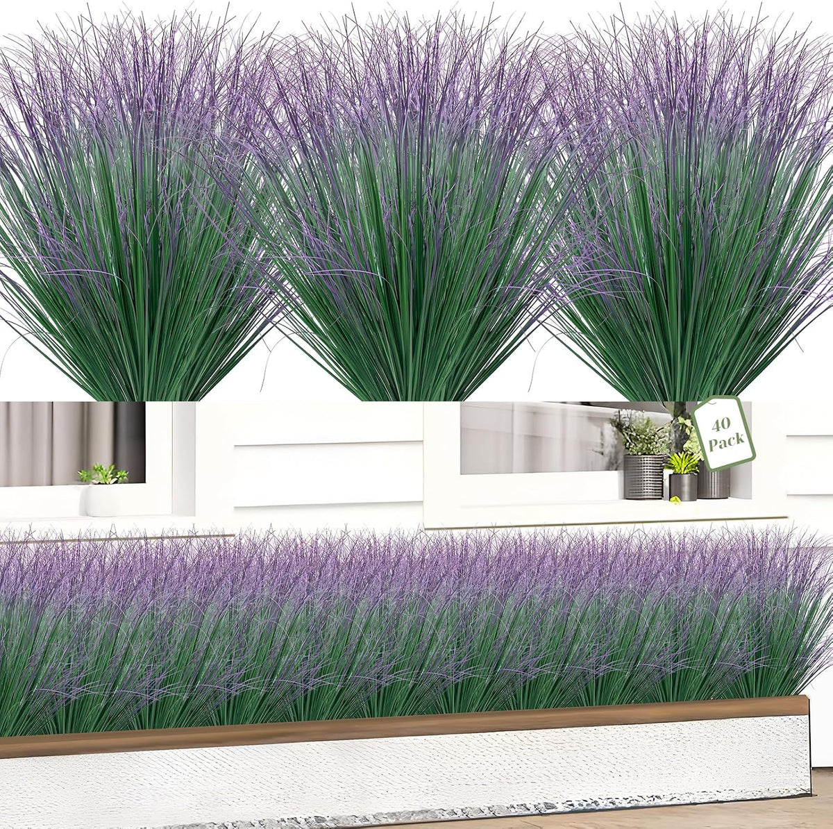 Artificial Grass Plants Outdoor - UV Resistant Tall Onion Grass Fake Grass Filler, Wheat Grass Greenery Stems for Indoor Outdoor Vase Planters Home Porch Decor（Green Red Tail）