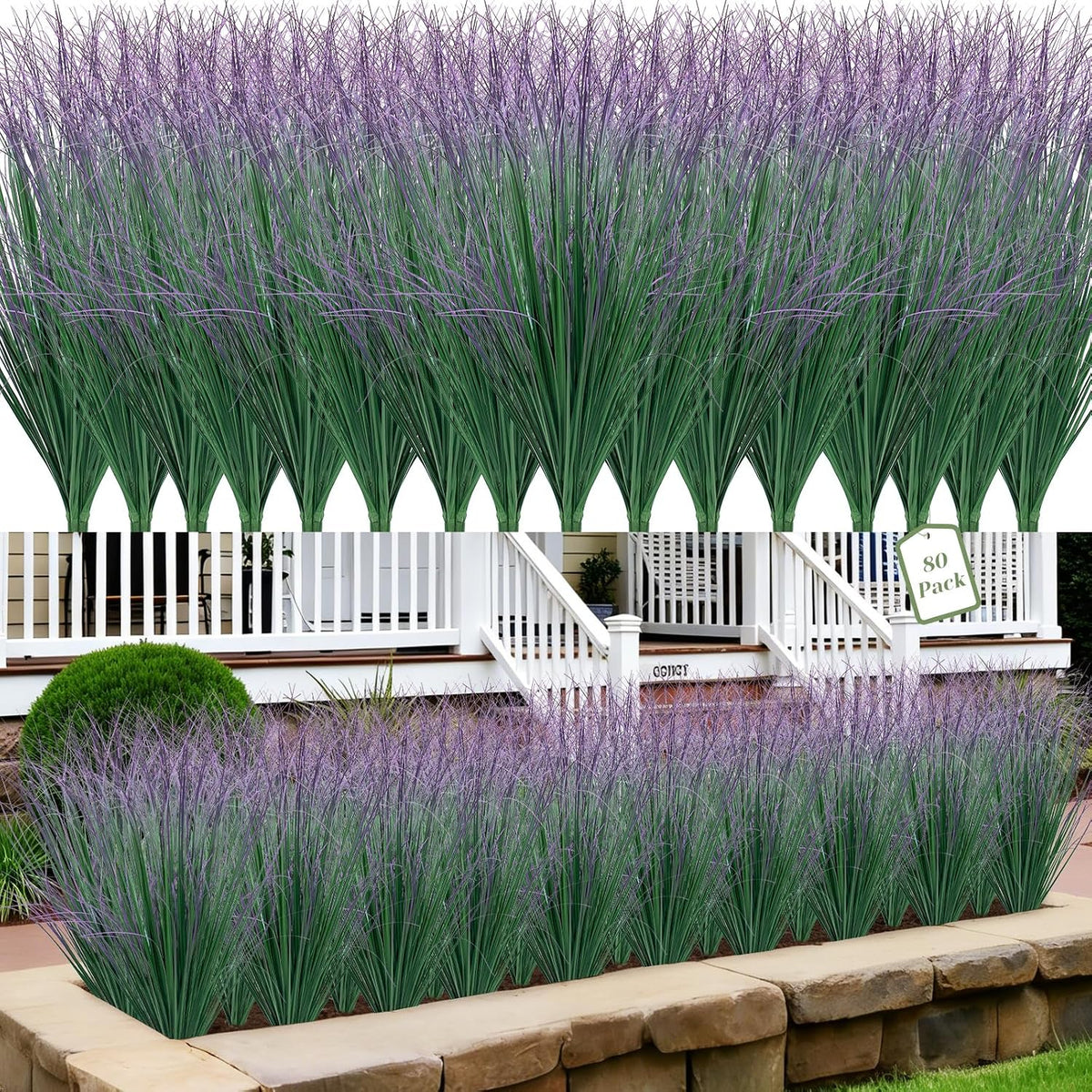 Artificial Grass Plants Outdoor - UV Resistant Tall Onion Grass Fake Grass Filler, Wheat Grass Greenery Stems for Indoor Outdoor Vase Planters Home Porch Decor（Green Red Tail）