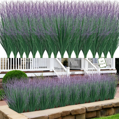 Artificial Grass Plants Outdoor - UV Resistant Tall Onion Grass Fake Grass Filler, Wheat Grass Greenery Stems for Indoor Outdoor Vase Planters Home Porch Decor（Green Red Tail）