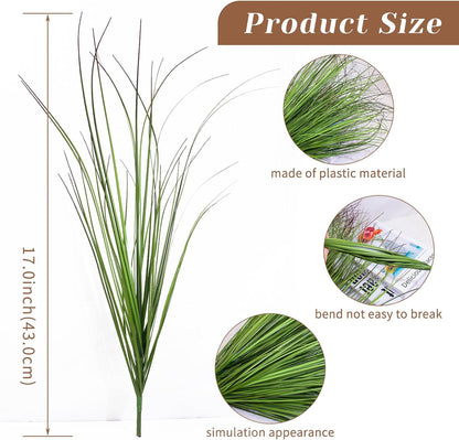 Artificial Grass Plants Outdoor - UV Resistant Tall Onion Grass Fake Grass Filler, Wheat Grass Greenery Stems for Indoor Outdoor Vase Planters Home Porch Decor（Green Red Tail）