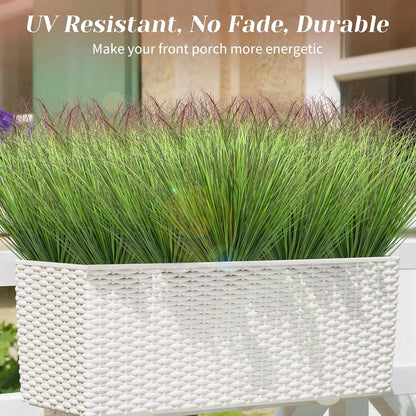 Artificial Grass Plants Outdoor - UV Resistant Tall Onion Grass Fake Grass Filler, Wheat Grass Greenery Stems for Indoor Outdoor Vase Planters Home Porch Decor（Green Red Tail）