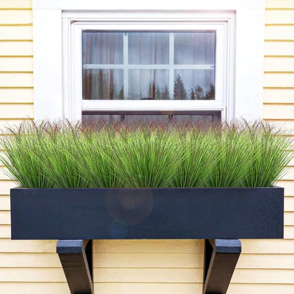 Artificial Grass Plants Outdoor - UV Resistant Tall Onion Grass Fake Grass Filler, Wheat Grass Greenery Stems for Indoor Outdoor Vase Planters Home Porch Decor（Green Red Tail）