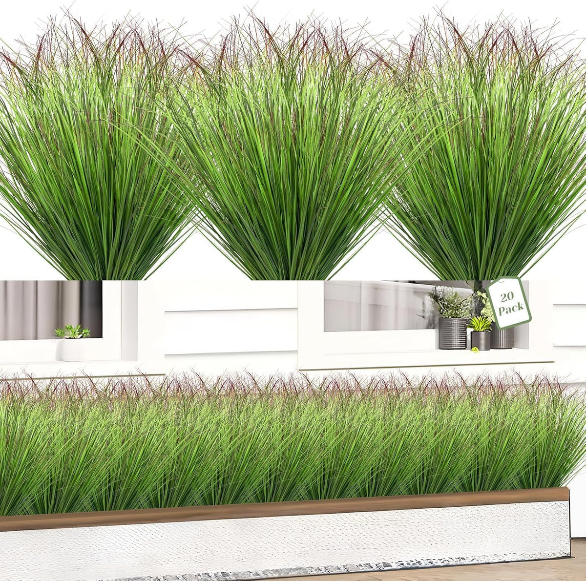 Artificial Grass Plants Outdoor - UV Resistant Tall Onion Grass Fake Grass Filler, Wheat Grass Greenery Stems for Indoor Outdoor Vase Planters Home Porch Decor（Green Red Tail）