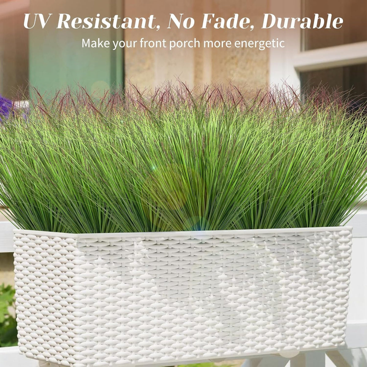 Artificial Grass Plants Outdoor - UV Resistant Tall Onion Grass Fake Grass Filler, Wheat Grass Greenery Stems for Indoor Outdoor Vase Planters Home Porch Decor（Green Red Tail）