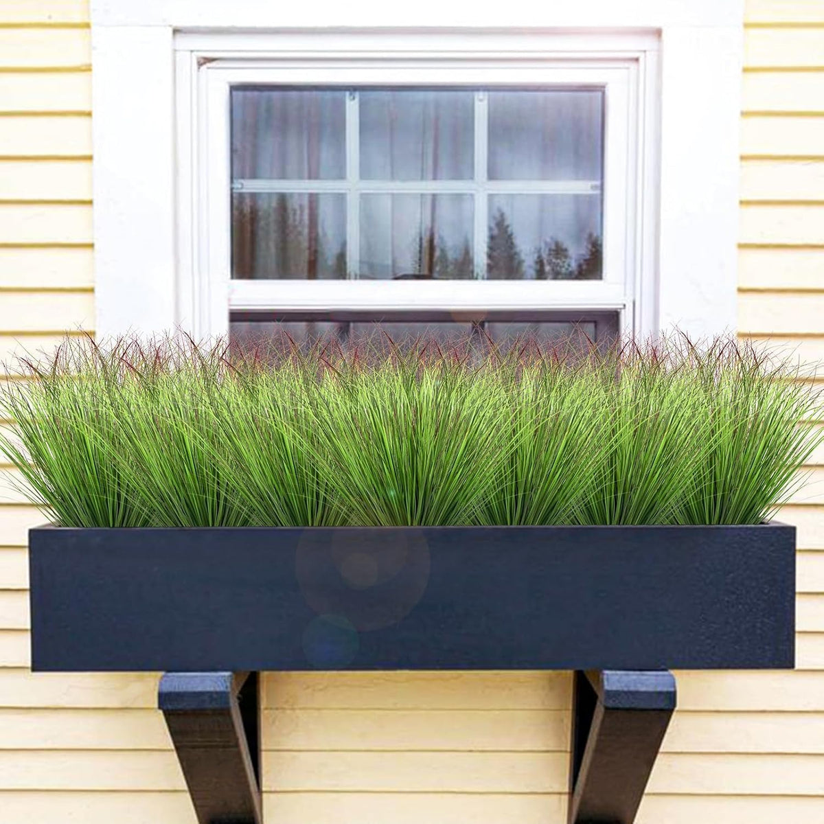 Artificial Grass Plants Outdoor - UV Resistant Tall Onion Grass Fake Grass Filler, Wheat Grass Greenery Stems for Indoor Outdoor Vase Planters Home Porch Decor（Green Red Tail）