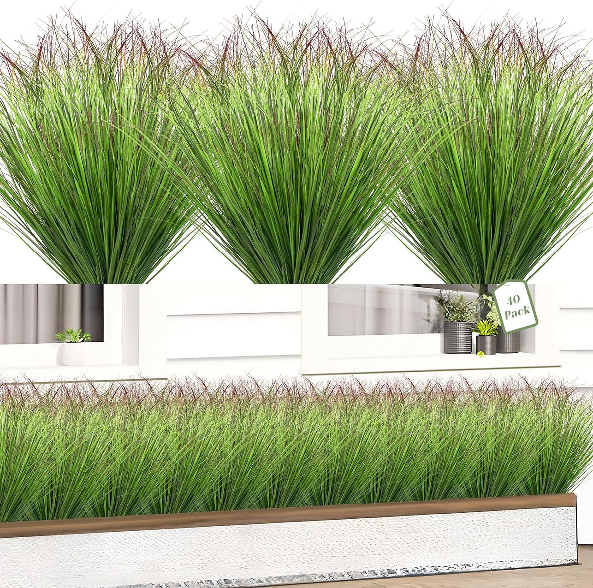 Artificial Grass Plants Outdoor - UV Resistant Tall Onion Grass Fake Grass Filler, Wheat Grass Greenery Stems for Indoor Outdoor Vase Planters Home Porch Decor（Green Red Tail）