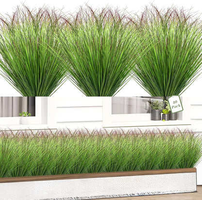 Artificial Grass Plants Outdoor - UV Resistant Tall Onion Grass Fake Grass Filler, Wheat Grass Greenery Stems for Indoor Outdoor Vase Planters Home Porch Decor（Green Red Tail）