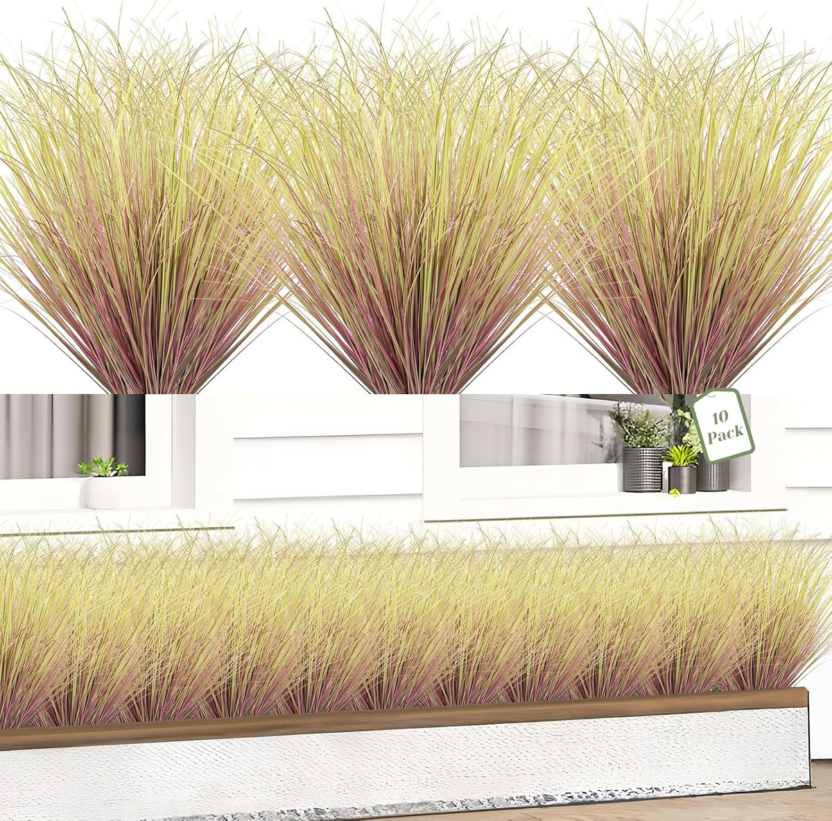 Artificial Grass Plants Outdoor - UV Resistant Tall Onion Grass Fake Grass Filler, Wheat Grass Greenery Stems for Indoor Outdoor Vase Planters Home Porch Decor（Green Red Tail）
