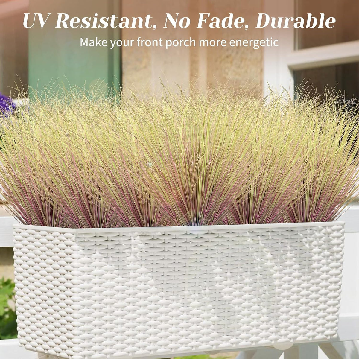 Artificial Grass Plants Outdoor - UV Resistant Tall Onion Grass Fake Grass Filler, Wheat Grass Greenery Stems for Indoor Outdoor Vase Planters Home Porch Decor（Green Red Tail）