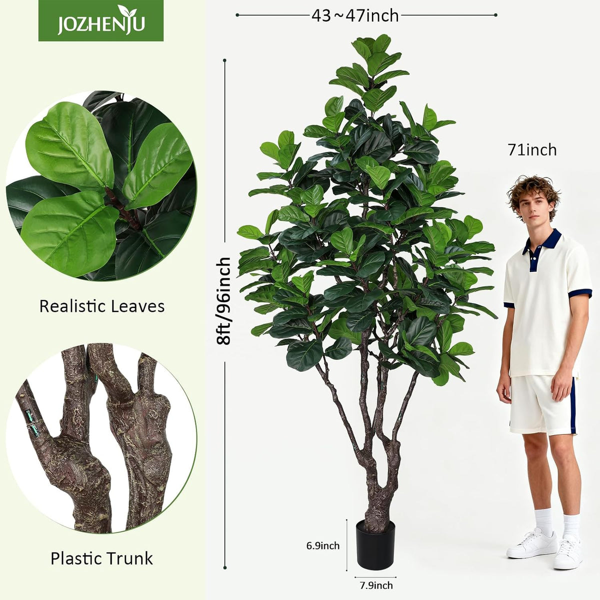 8FT Faux Fiddle Leaf Fig Tree Artificial Plants Indoor Ficus Lyrata Trees