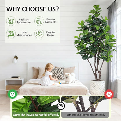 8FT Faux Fiddle Leaf Fig Tree Artificial Plants Indoor Ficus Lyrata Trees
