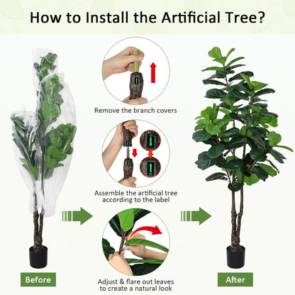 8FT Faux Fiddle Leaf Fig Tree Artificial Plants Indoor Ficus Lyrata Trees
