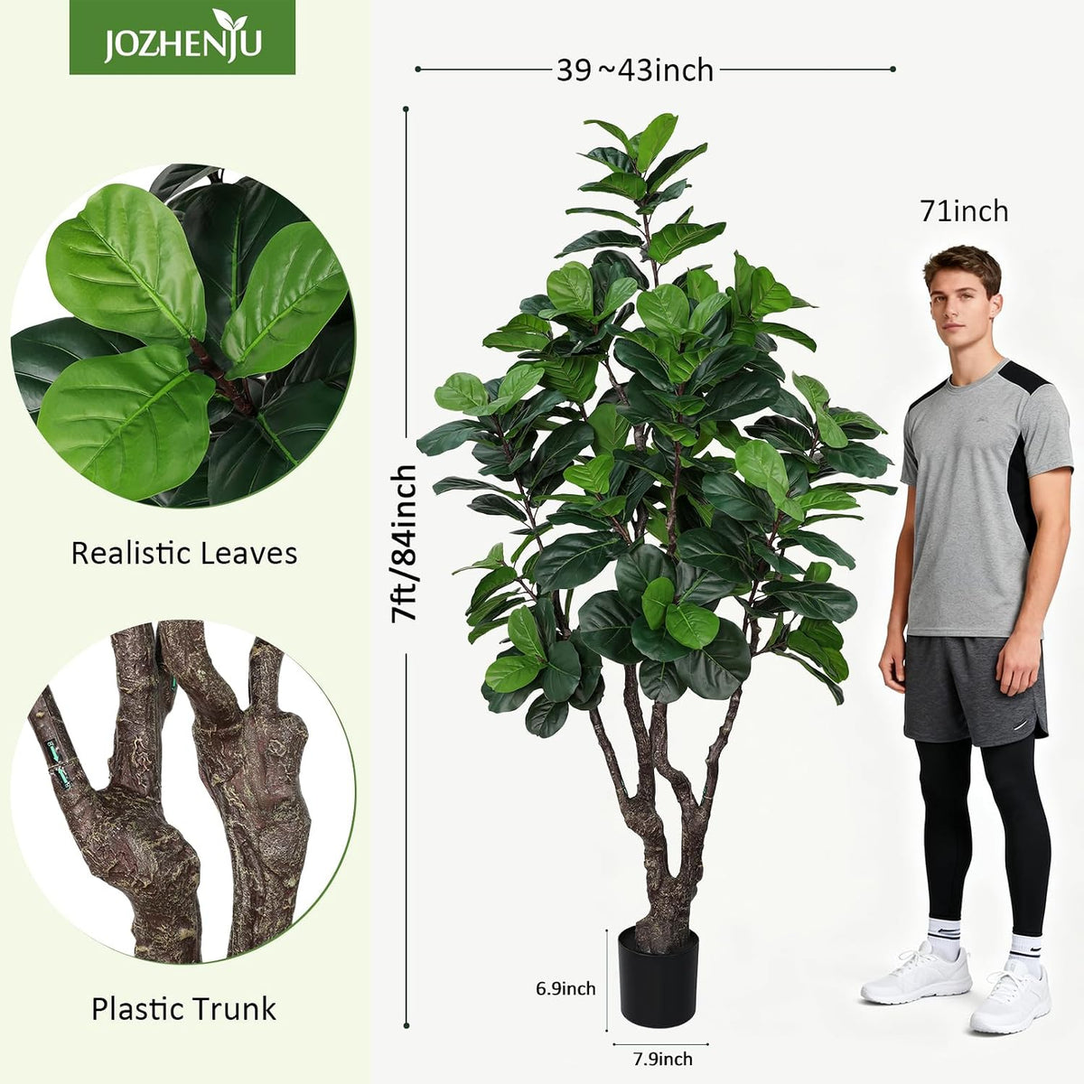 8FT Faux Fiddle Leaf Fig Tree Artificial Plants Indoor Ficus Lyrata Trees