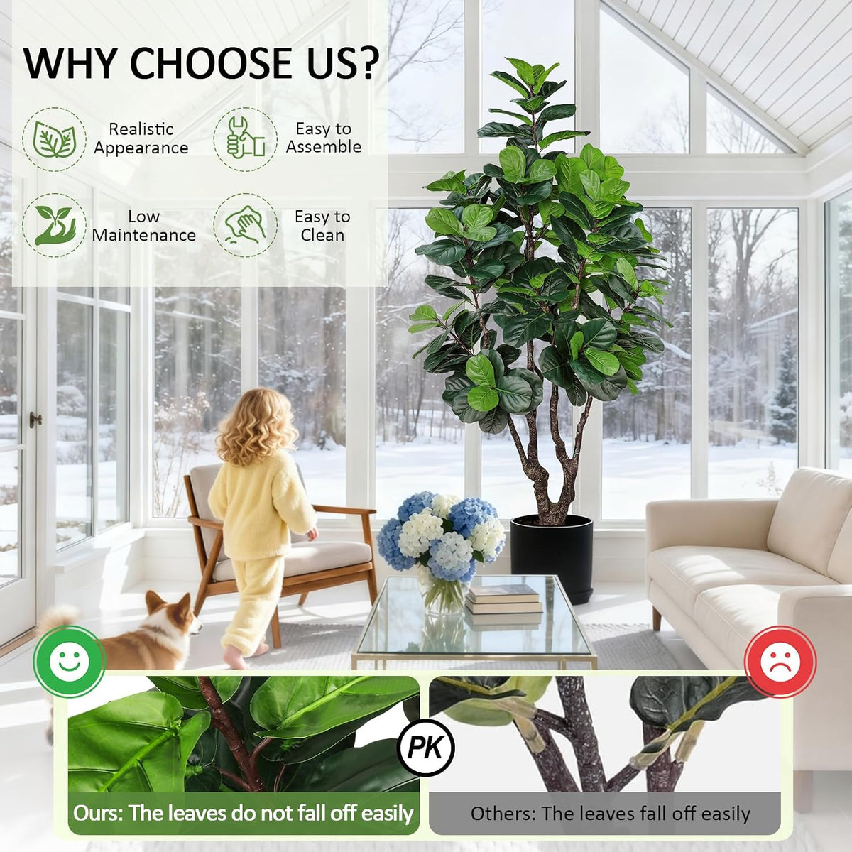 8FT Faux Fiddle Leaf Fig Tree Artificial Plants Indoor Ficus Lyrata Trees