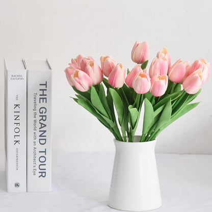 20pcs Artificial Tulips Flowers Fake Faux PU Tulip Bouquet Real Touch Flower Arrangement for Home Room Office Party Wedding Decoration Excellent Gift Idea for Mothers Day (Pink)