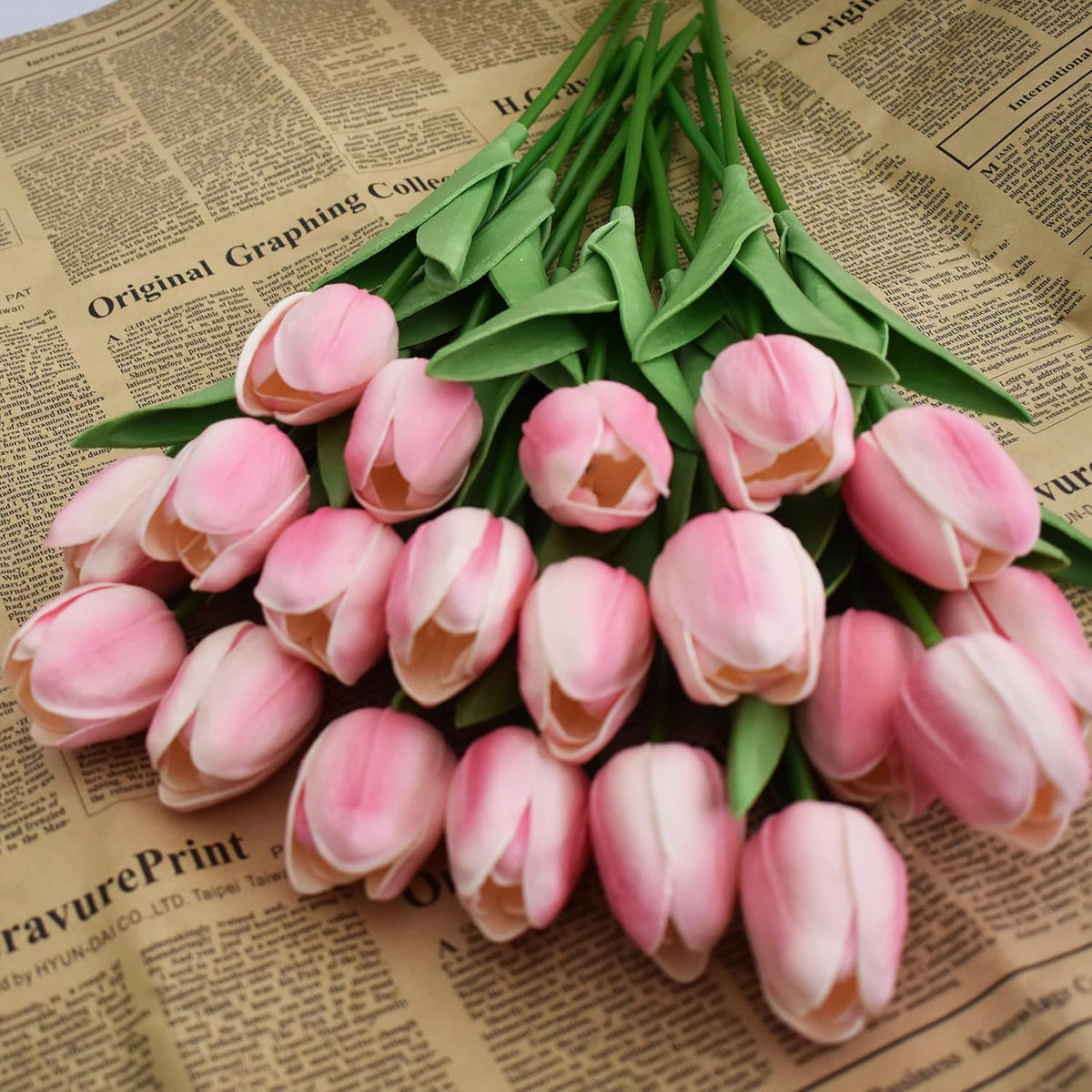 20pcs Artificial Tulips Flowers Fake Faux PU Tulip Bouquet Real Touch Flower Arrangement for Home Room Office Party Wedding Decoration Excellent Gift Idea for Mothers Day (Pink)