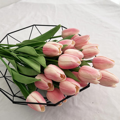 20pcs Artificial Tulips Flowers Fake Faux PU Tulip Bouquet Real Touch Flower Arrangement for Home Room Office Party Wedding Decoration Excellent Gift Idea for Mothers Day (Pink)