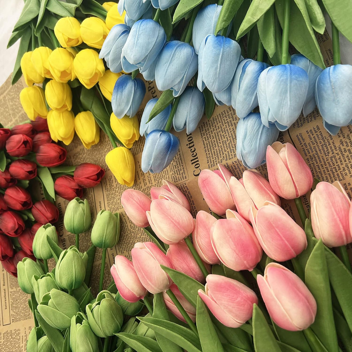 20pcs Artificial Tulips Flowers Fake Faux PU Tulip Bouquet Real Touch Flower Arrangement for Home Room Office Party Wedding Decoration Excellent Gift Idea for Mothers Day (Pink)