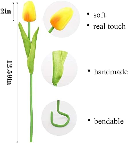 20pcs Artificial Tulips Flowers Fake Faux PU Tulip Bouquet Real Touch Flower Arrangement for Home Room Office Party Wedding Decoration Excellent Gift Idea for Mothers Day (Pink)