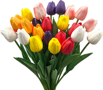 20pcs Artificial Tulips Flowers Fake Faux PU Tulip Bouquet Real Touch Flower Arrangement for Home Room Office Party Wedding Decoration Excellent Gift Idea for Mothers Day (Pink)