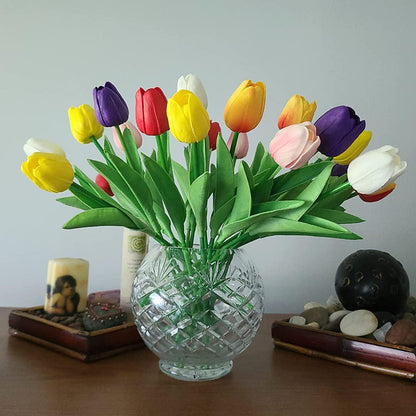 20pcs Artificial Tulips Flowers Fake Faux PU Tulip Bouquet Real Touch Flower Arrangement for Home Room Office Party Wedding Decoration Excellent Gift Idea for Mothers Day (Pink)