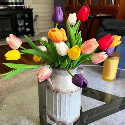 20pcs Artificial Tulips Flowers Fake Faux PU Tulip Bouquet Real Touch Flower Arrangement for Home Room Office Party Wedding Decoration Excellent Gift Idea for Mothers Day (Pink)