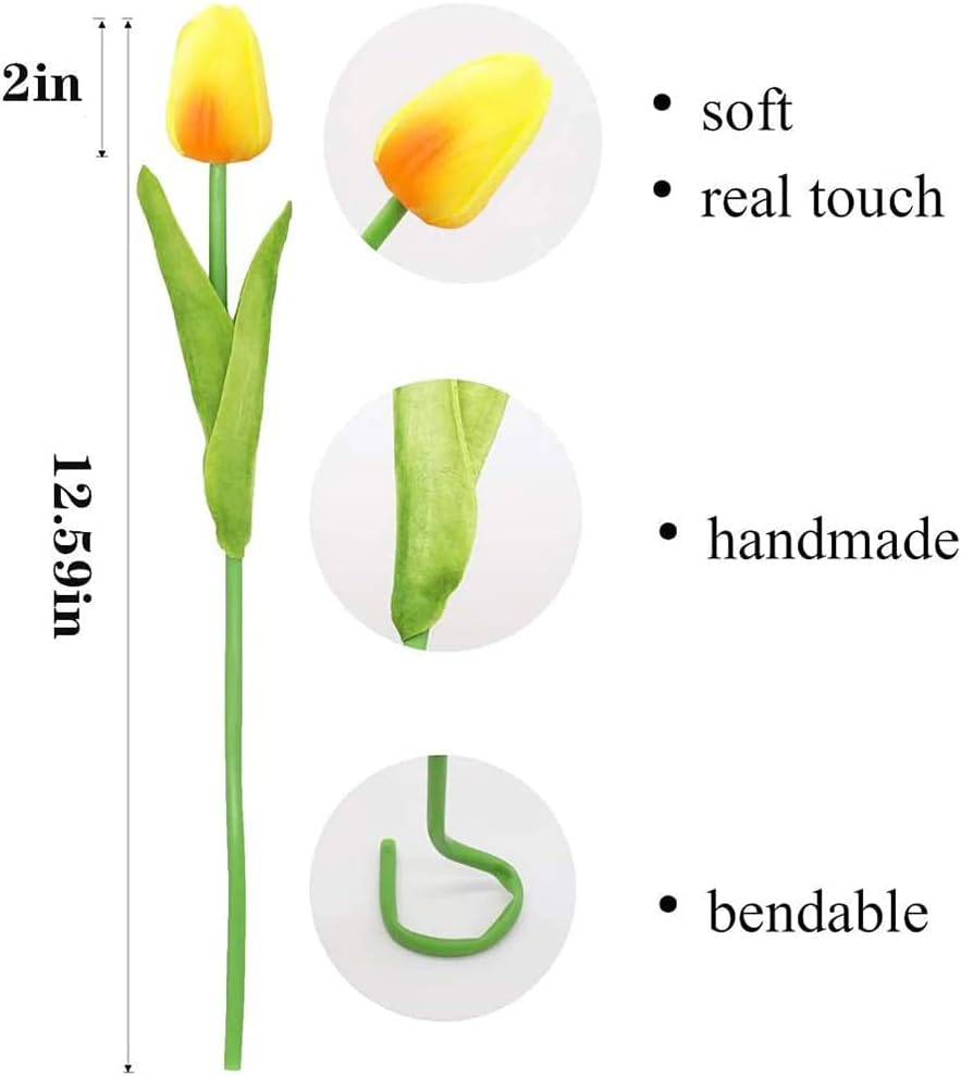 20pcs Artificial Tulips Flowers Fake Faux PU Tulip Bouquet Real Touch Flower Arrangement for Home Room Office Party Wedding Decoration Excellent Gift Idea for Mothers Day (Pink)