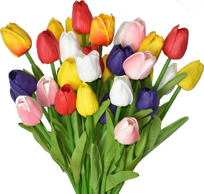 20pcs Artificial Tulips Flowers Fake Faux PU Tulip Bouquet Real Touch Flower Arrangement for Home Room Office Party Wedding Decoration Excellent Gift Idea for Mothers Day (Pink)