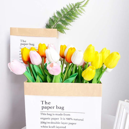 20pcs Artificial Tulips Flowers Fake Faux PU Tulip Bouquet Real Touch Flower Arrangement for Home Room Office Party Wedding Decoration Excellent Gift Idea for Mothers Day (Pink)