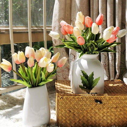 20pcs Artificial Tulips Flowers Fake Faux PU Tulip Bouquet Real Touch Flower Arrangement for Home Room Office Party Wedding Decoration Excellent Gift Idea for Mothers Day (Pink)