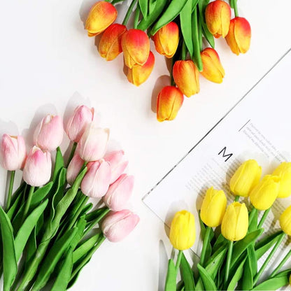 20pcs Artificial Tulips Flowers Fake Faux PU Tulip Bouquet Real Touch Flower Arrangement for Home Room Office Party Wedding Decoration Excellent Gift Idea for Mothers Day (Pink)
