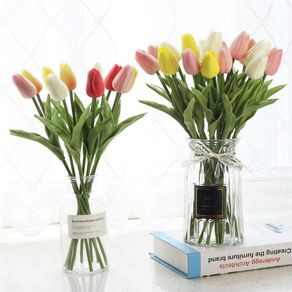 20pcs Artificial Tulips Flowers Fake Faux PU Tulip Bouquet Real Touch Flower Arrangement for Home Room Office Party Wedding Decoration Excellent Gift Idea for Mothers Day (Pink)