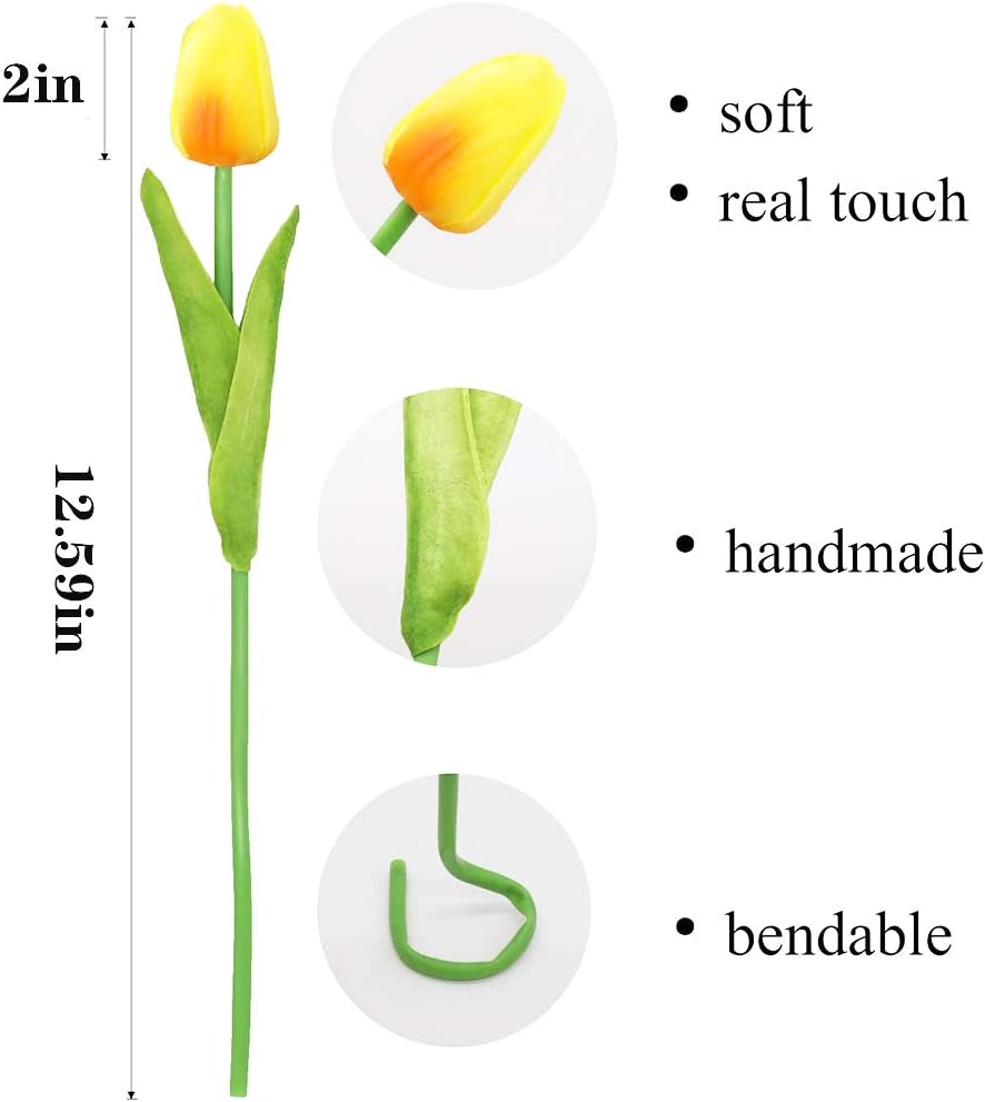 20pcs Artificial Tulips Flowers Fake Faux PU Tulip Bouquet Real Touch Flower Arrangement for Home Room Office Party Wedding Decoration Excellent Gift Idea for Mothers Day (Pink)