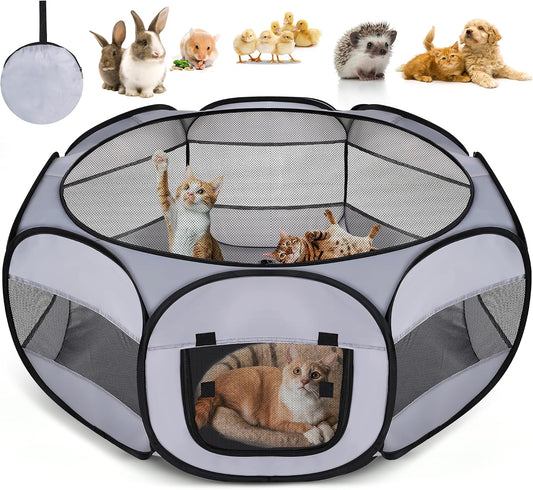 Soft Breathable Small Animal Playpen with Zipper Cover - Portable Rabbit/Bunny Pen & Chick Brooder Box, Lightweight Enclosure for Puppy/Kitten/Guinea Pig/Hamster/Chinchillas (Indoor & Outdoor Use)