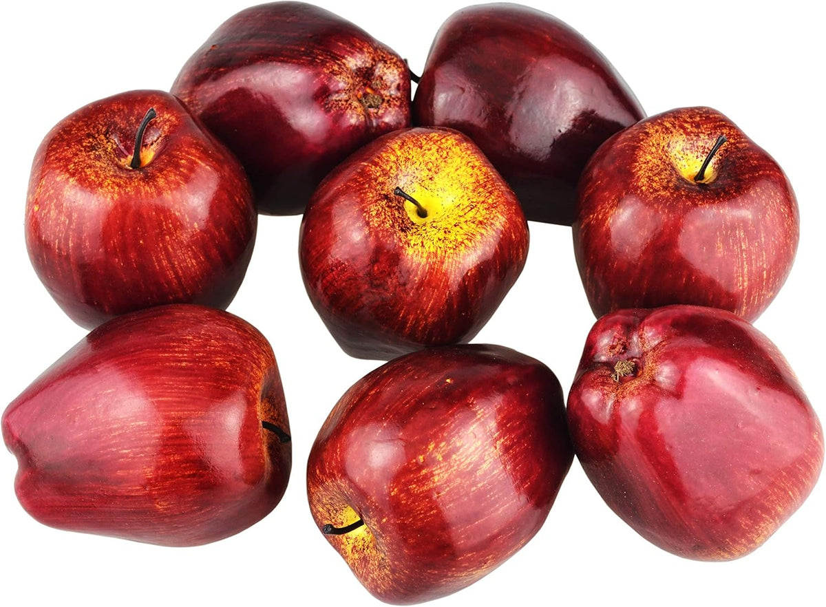 Fake Dark Red Apple Simulation Artificial Lifelike Plastic Red Delicious Apples Set Fake Fruit for Home House Kitchen Wedding Party Decoration Photography (8Pcs)