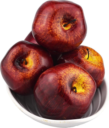 Fake Dark Red Apple Simulation Artificial Lifelike Plastic Red Delicious Apples Set Fake Fruit for Home House Kitchen Wedding Party Decoration Photography (8Pcs)