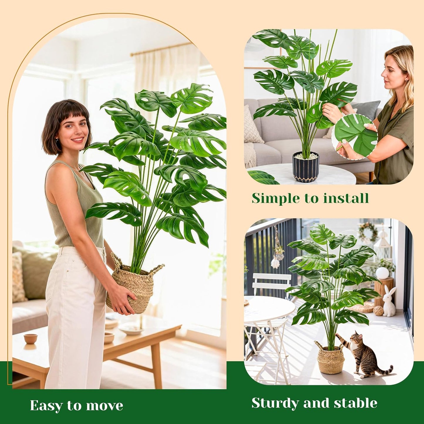 44" Tall Fake Plants with Basket Large Artificial Monstera Plants Indoor, Easy Assembly Faux Tree for Outdoor Office Living Room Bedroom Home Apartment Decor