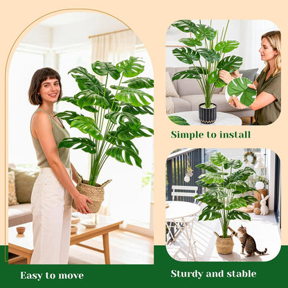 44" Tall Fake Plants with Basket Large Artificial Monstera Plants Indoor, Easy Assembly Faux Tree for Outdoor Office Living Room Bedroom Home Apartment Decor