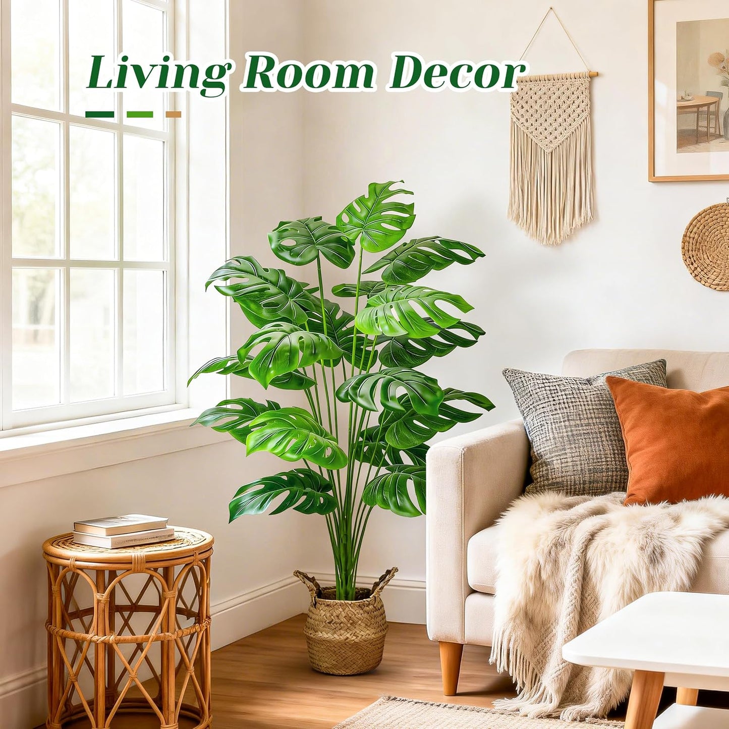 44" Tall Fake Plants with Basket Large Artificial Monstera Plants Indoor, Easy Assembly Faux Tree for Outdoor Office Living Room Bedroom Home Apartment Decor