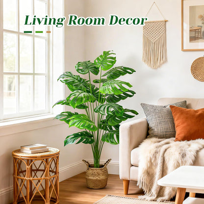 44" Tall Fake Plants with Basket Large Artificial Monstera Plants Indoor, Easy Assembly Faux Tree for Outdoor Office Living Room Bedroom Home Apartment Decor